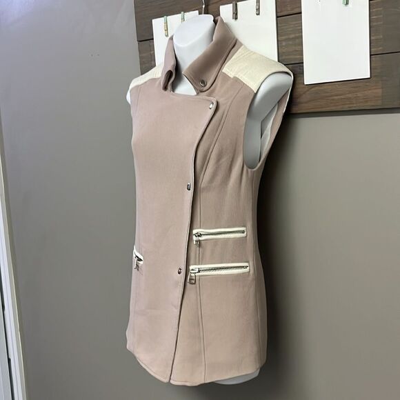 Wilfred Mauve Cream Sleeveless Classic Snap Up Zipper Accents Tunic Vest- XXS - Picture 2 of 14